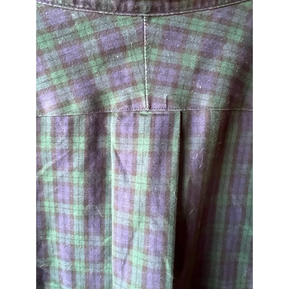 Land's End Mens Black Watch Plaid Tailor Fit Button Down Shirt 17.5/36T EUC #826